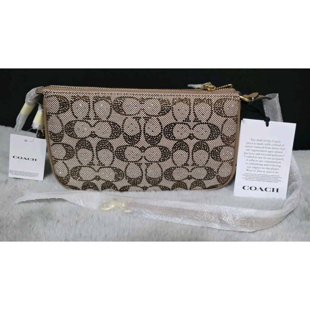 Coach Plaza Bag Shoulder Bag in Crystal Signature Jacquard Brass/Mushroom CFG63